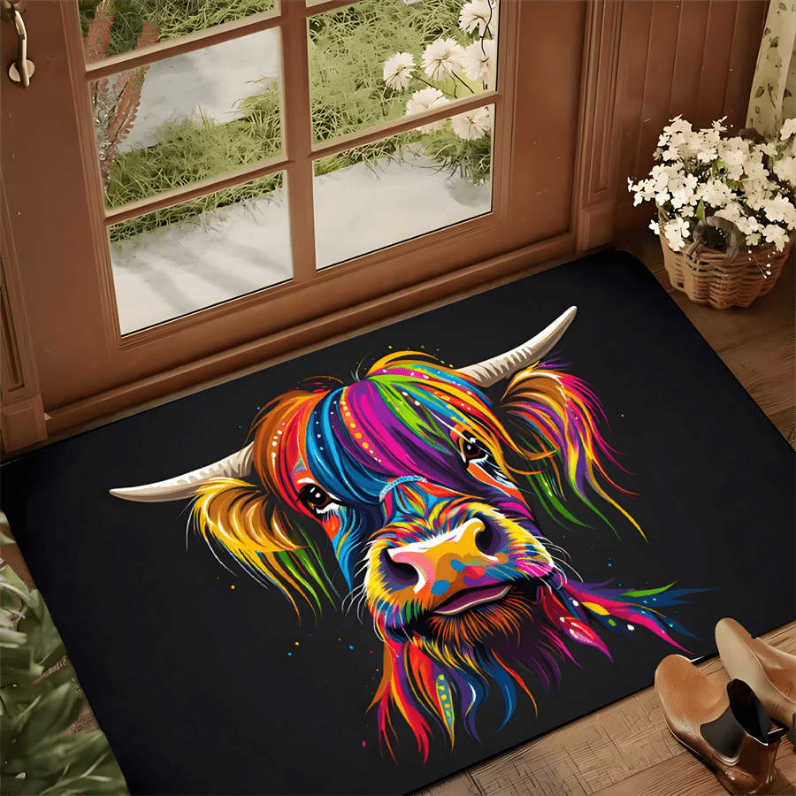 Highland Home Textiles - Renkli Highland İnek Desenli Hoş Geldiniz