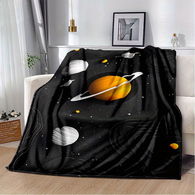 Galaxy Home Textiles - Uzay Gezegeni Flanel Battaniye, Satürn Güneş
