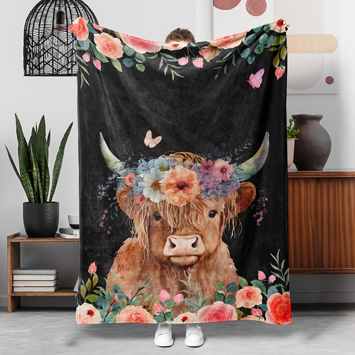 Highland Home Textiles - Flanel Atma Battaniyesi: Çiçekli Sevimli Yayla