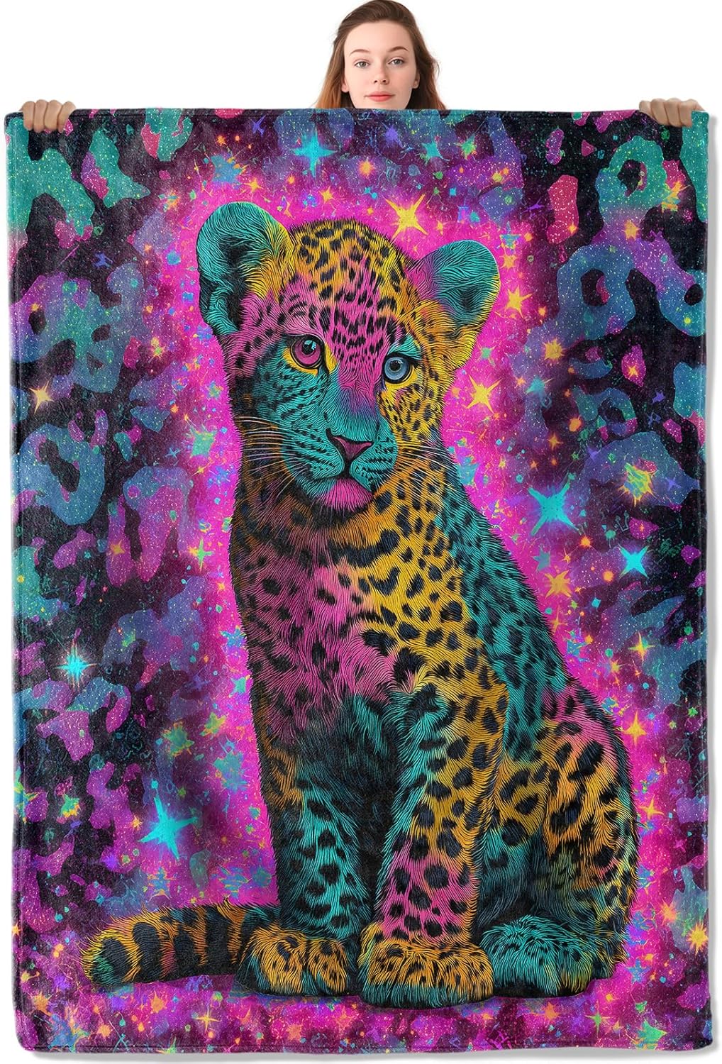 Galaxy Home Textiles - Galaksi leopar battaniyesi renkli hayvan kozmik