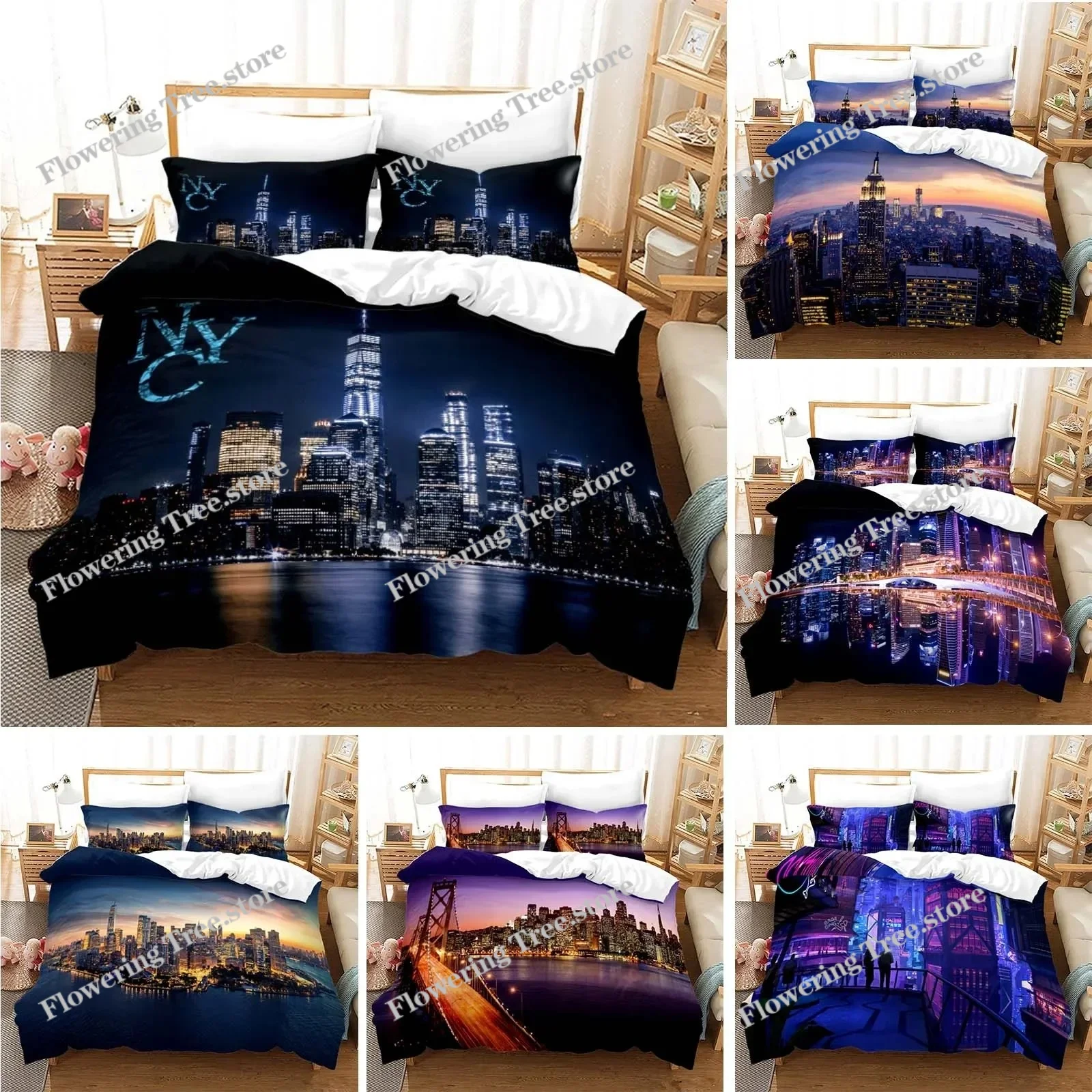 New York City Gece Görünümü Ya - Home Textiles New York incelemesi ve fiyatı